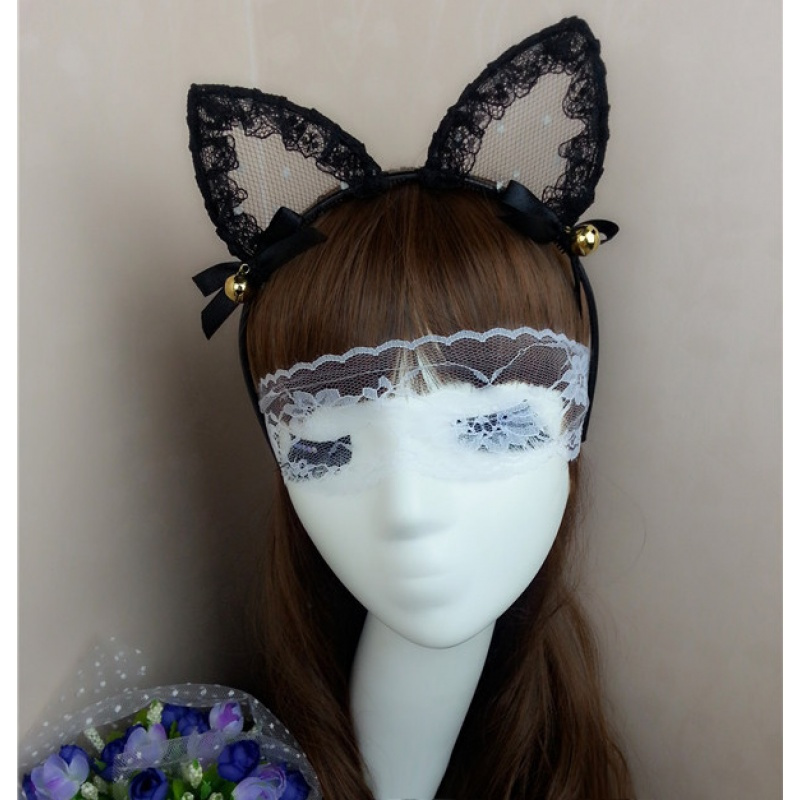 性感情趣内衣透明猫女郎制服蕾丝猫耳朵箍 带铃铛头饰激情套装