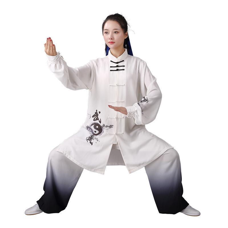 新款服武字彩绘水墨飘逸三件套男女练功武术表演服中国风春秋