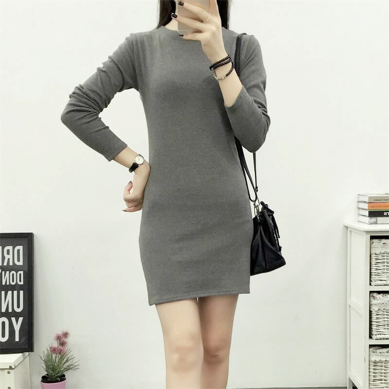 夏装韩版棉纯色修身显瘦中长款女短袖t恤包臀紧身上衣打底衫潮