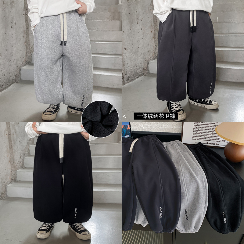 童酷男童冬季新款时尚字母刺绣宝宝休闲裤一体绒保暖儿童卫裤