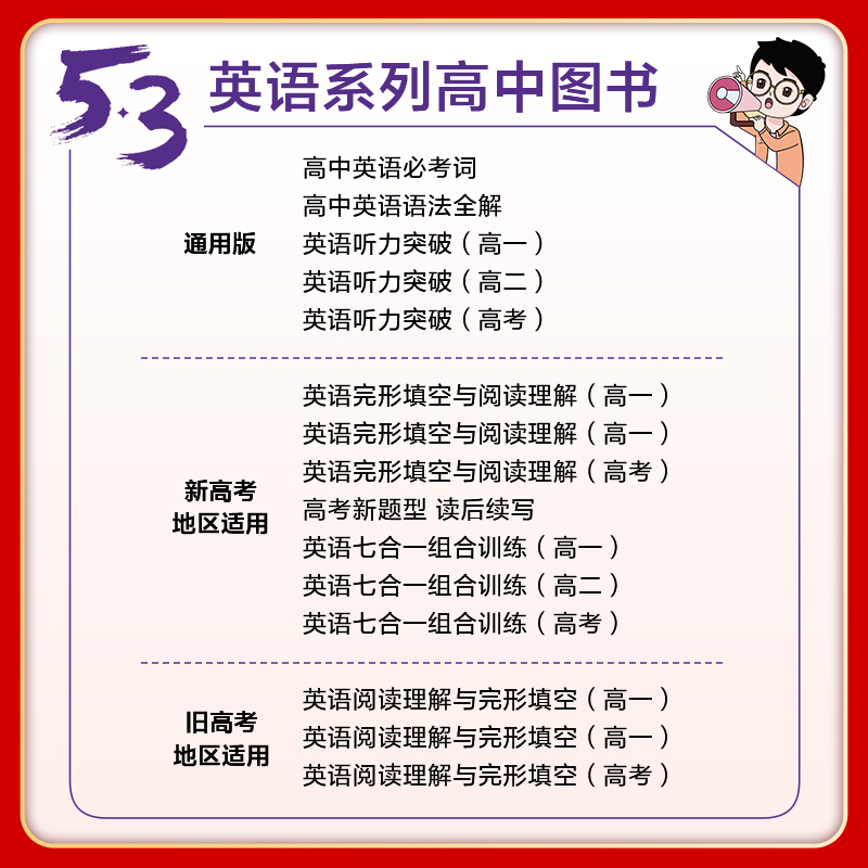 高中必考词 高中一年级 [正版]2024版53英语高中完形填空与阅读理解听力突破词汇语法组合训练等高一高二高三5年高考3