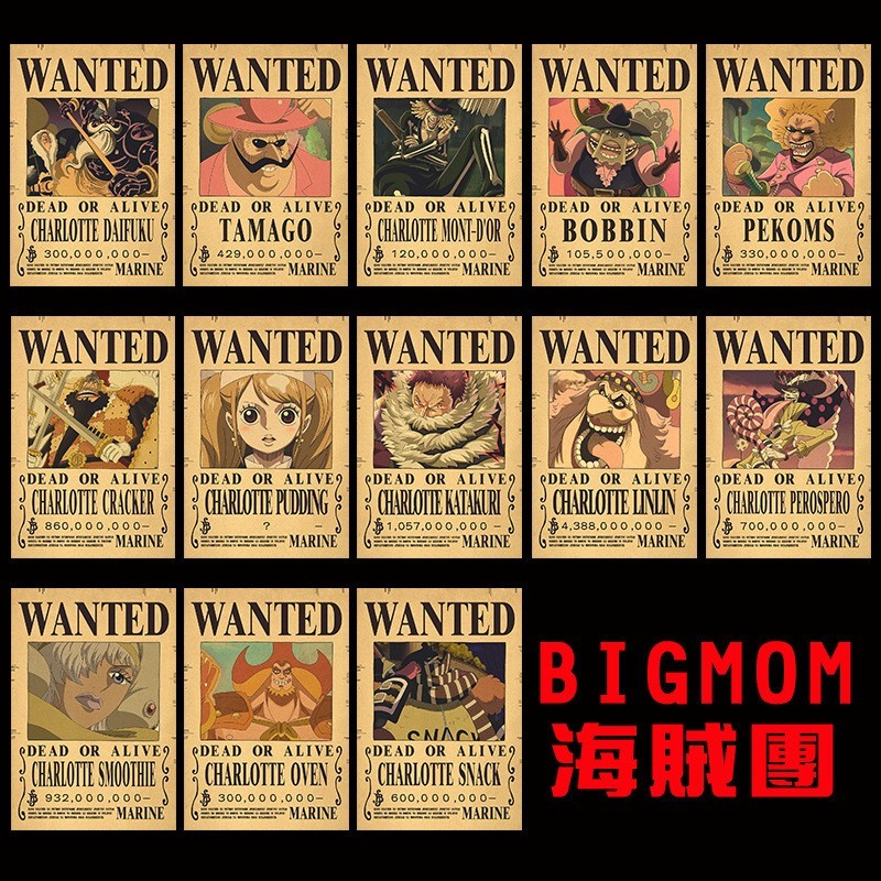 海贼王海报令贴纸画动漫草帽团周边宿舍复古二次元悬赏令墙贴 大妈团