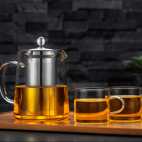 玻璃花茶壶加厚耐热茶壶功夫茶具不锈钢过滤泡茶杯冲茶器-450毫升富贵壶+4杯