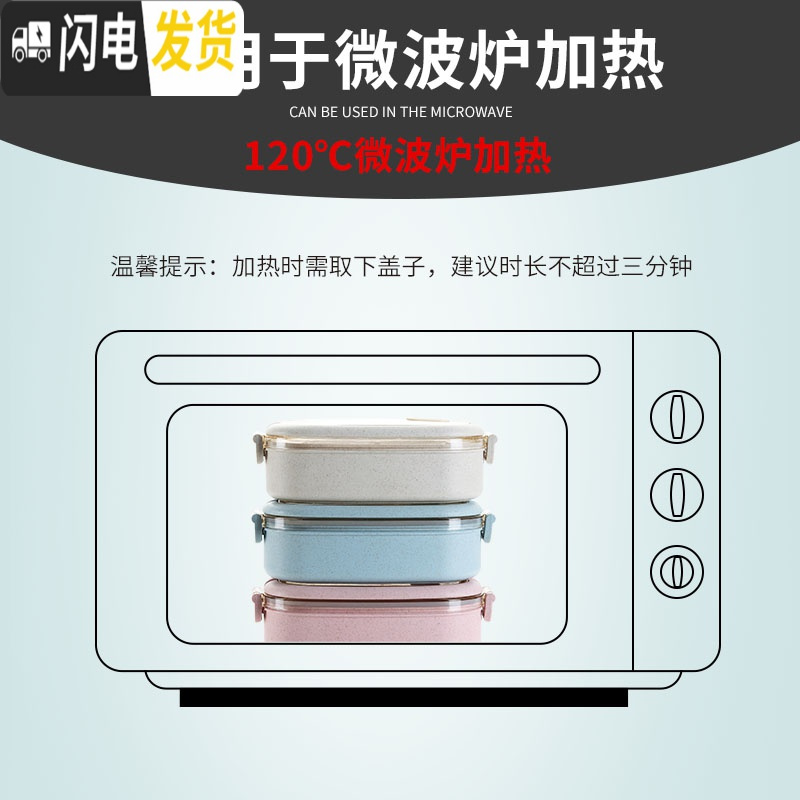 三维工匠小麦秸秆双层饭盒上班族可爱饭盒便当盒分隔型微波炉加热饭盒学生 双层北欧粉
