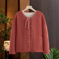 中式妈妈冬装40-50-60岁时尚圆领中老年开衫女年加绒保暖外套 3XL(建议125-140斤） 橘色外套【加绒加厚】