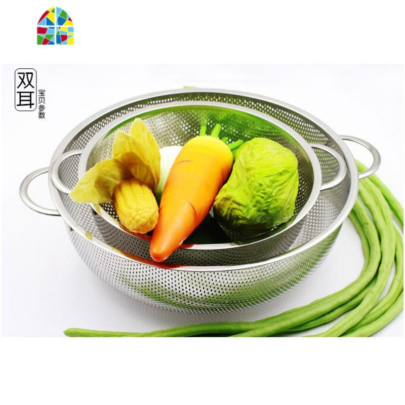 不锈钢漏篮 多用筛盆洗菜盆漏盆水果篮 密孔多用篮 蔬果沥水盆 FENGHOU 34.5cm洗菜篮洗菜篮