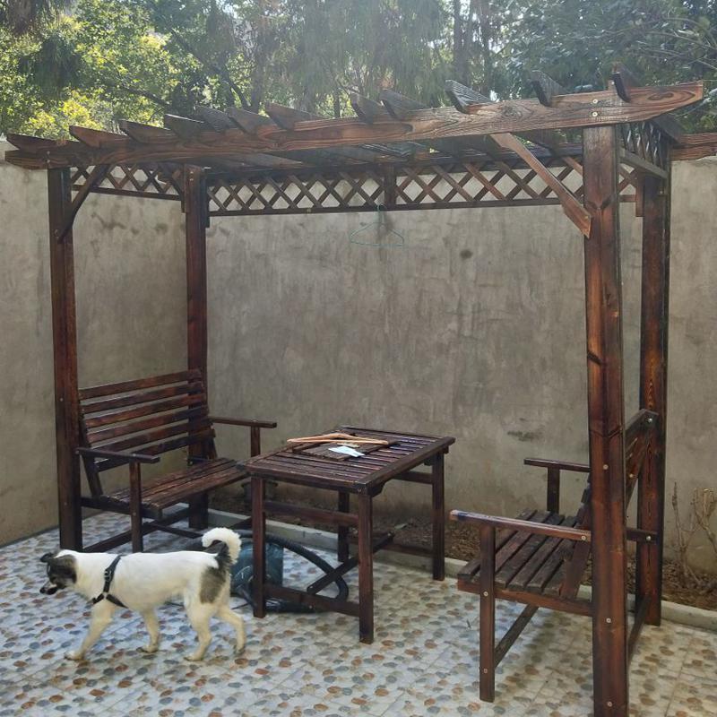 森美人防腐木葡萄架户外庭院家具阳台花园休闲桌椅爬藤花架别墅木屋凉亭 经济款配75cm茶几