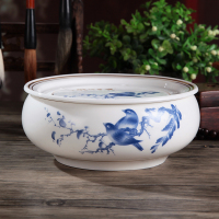 特小号招财进宝茶盘 圆形6英寸迷你茶盘特小号茶船茶海茶池储蓄水式双层茶台青花陶瓷