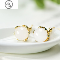 JiMi和田玉耳坠2022新款气质款925银银圆绣球耳环女长款轻奢玉石耳饰