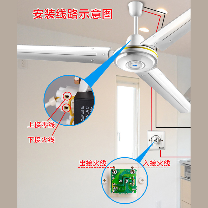 艾美特(Airmate)吊扇家用客厅吸顶扇56吋铁叶工业扇宿舍吊顶电风扇大风量力三叶