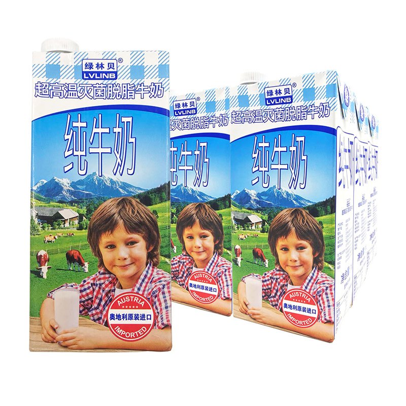 奥地利原装进口 绿林贝UHT脱脂纯牛奶1L*6 进口食品