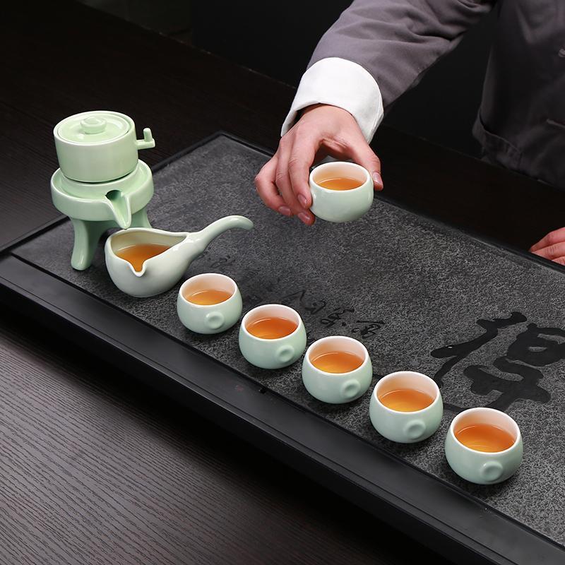 陶瓷石磨半全自动功夫茶具套装家用青瓷懒人泡茶器创意茶壶茶杯