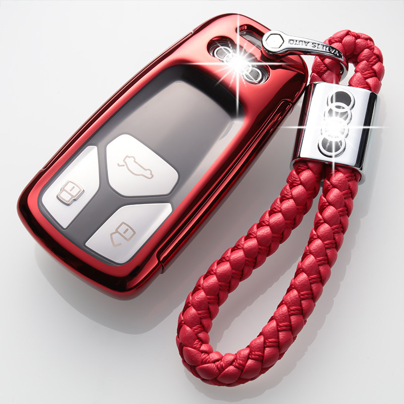 【补贴10%】2020款奥迪Q5L钥匙壳男Q7新奥迪A4L保护套汽车专用钥匙包扣女士19汽车钥匙包 奥迪B款激情红+绳