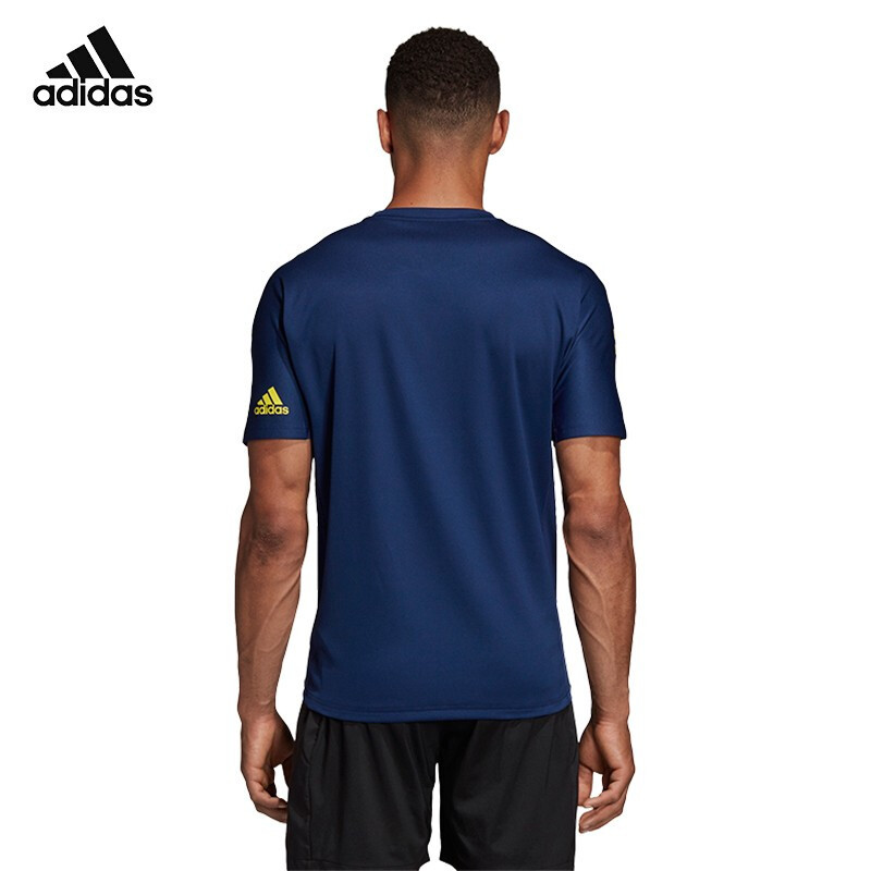 阿迪达斯 （adidas）2019新款宽松男女T恤运动休闲透气短袖 CW7063男款深蓝色 （S码-3XL码）