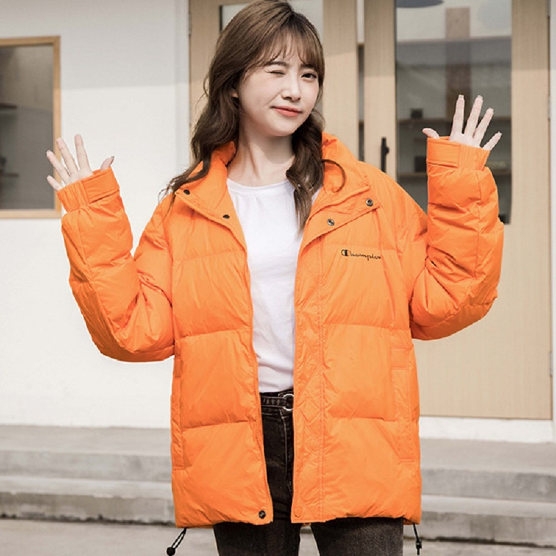 champion冠军冬季羽绒服男女同款宽松面包服立领冬装外套印花80绒