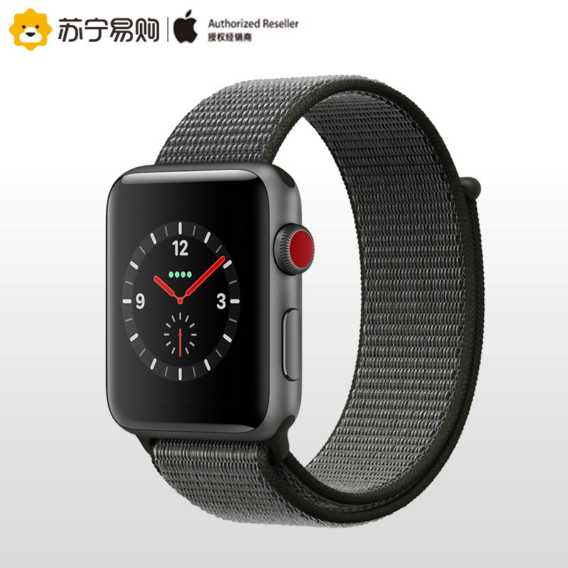 Apple Watch Series3智能手表 GPS+蜂窝网络款 38毫米 深空灰色铝金属表壳 深橄榄色回环式运动表带