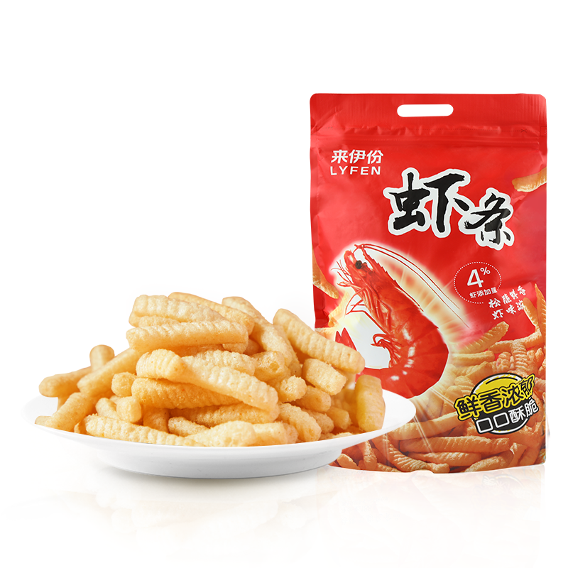 来伊份虾条188g膨化食品薯条办公室休闲零食超大包美味小吃来伊份