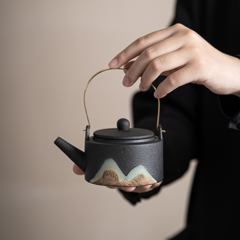 苏氏陶瓷(SUSHI CERAMICS)手绘彩画茶具提梁茶壶配精美干泡茶盘小茶叶罐7件功夫茶具套装礼盒装