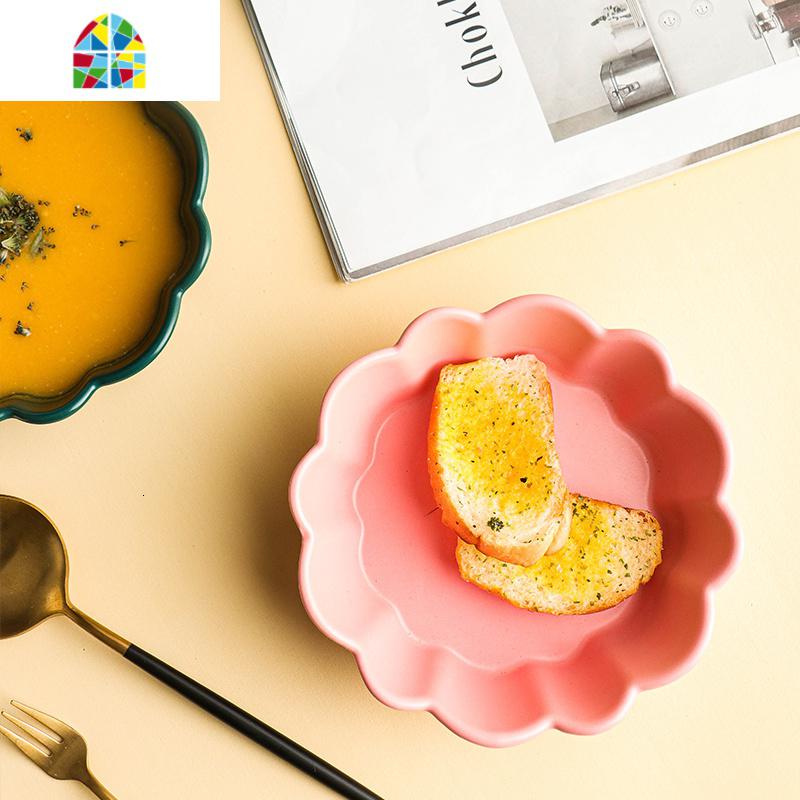 北欧创意花边碗哑光陶瓷水果沙拉碗小吃碗早餐甜品燕麦碗烘焙烤碗 FENGHOU 花边碗6寸-墨绿高清大图