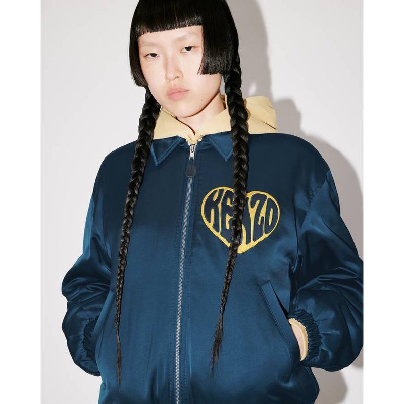 高田贤三(Kenzo)午夜蓝长袖拉链夹克女运动卫衣衬衫领对角口袋粘