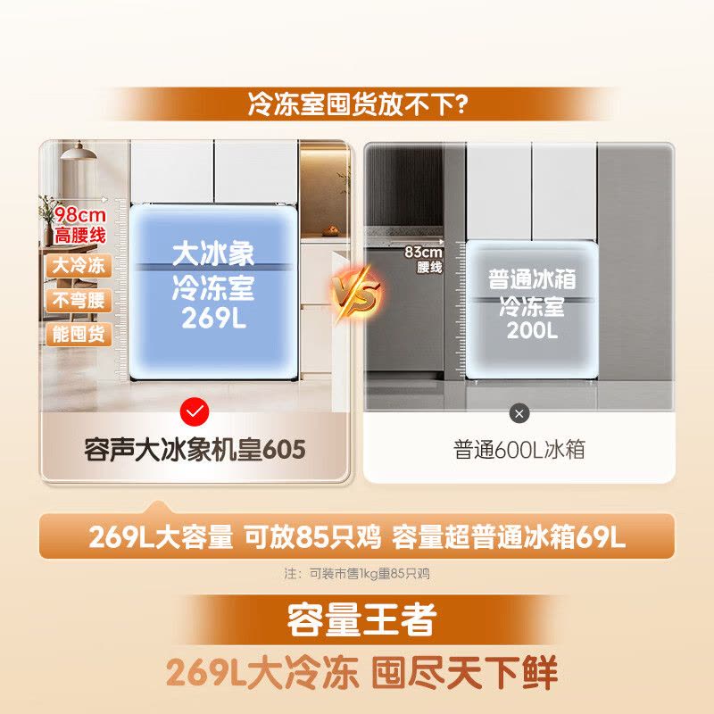 容声大冰象机皇605L法式多门冰箱大容量双系统双净嵌入式新一级能效自动制冰国家补贴 BCD-605Q60FZNBD图片