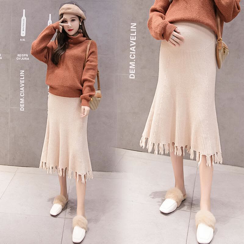 迪鲁奥(DILUAO)孕妇半身裙春外穿裙中长款包芯纱托腹孕妇裙怀孕期流苏裙图片