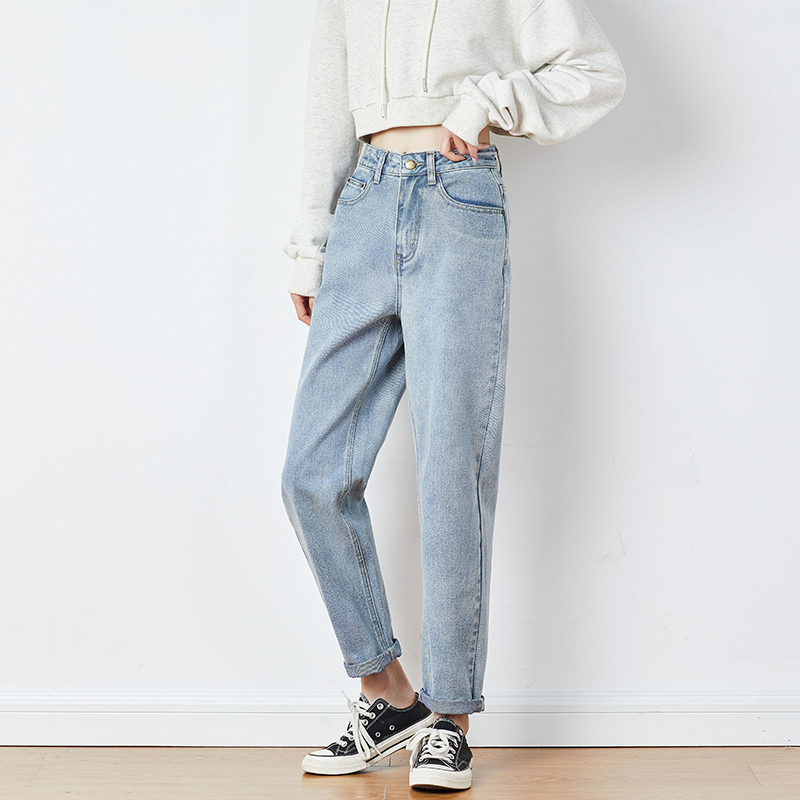 5折价998元春秋新款高腰牛仔裤女白色直筒宽松萝卜裤老爹裤哈伦ins潮