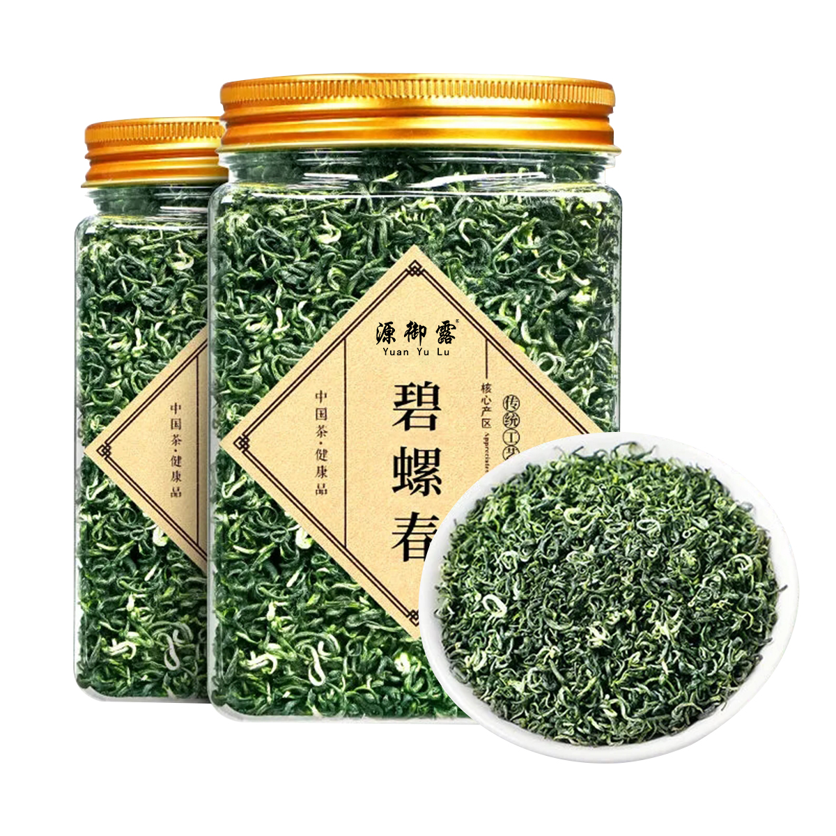 碧螺春绿茶浓香江苏原产春茶嫩芽花果香茶叶简易罐装四罐共500克