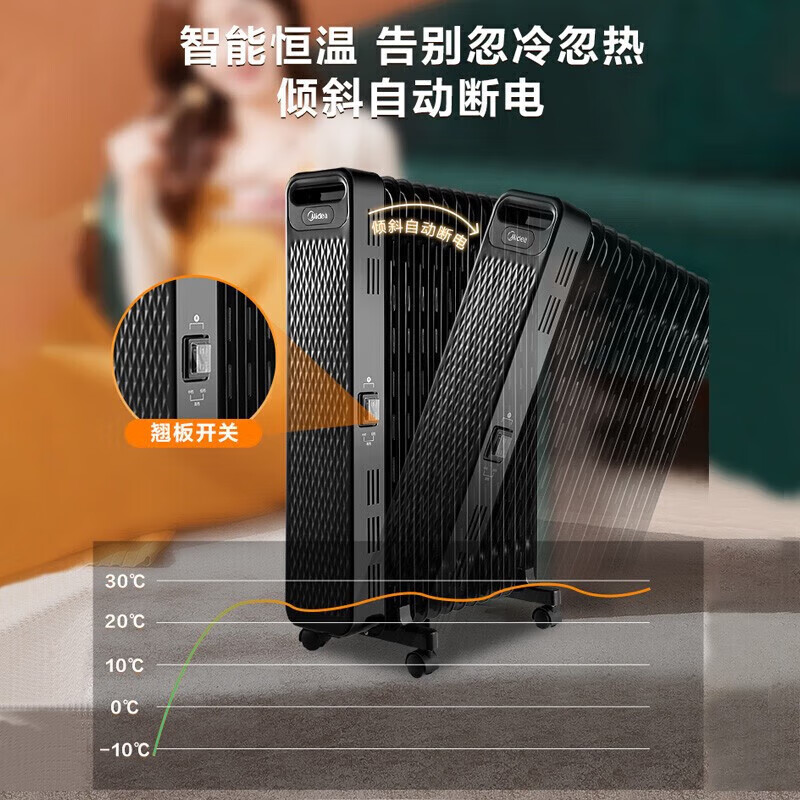 美的(Midea)取暖器电油汀家用电暖器加宽油汀暖气片智能恒温电暖干衣加湿加热 NYX-G1黑色高清大图