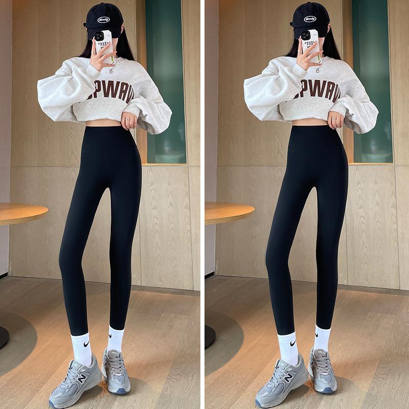 鲨鱼裤女外穿2026春秋季新款高腰提臀紧身无痕瑜伽薄款九分打底裤 黑色+黑色【经典款】 M【96-110斤】