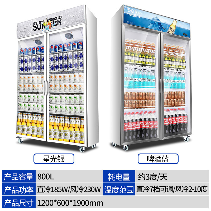 飞天鼠(FTIANSHU) 800L双门展示柜商用冷藏柜立式冷柜保鲜柜 饮料展示柜冷藏商用冷柜蔬菜水果保鲜柜便利店冰箱