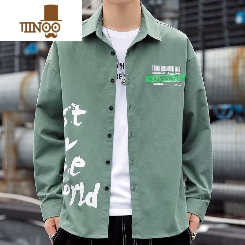 YANXU日系工装长袖衬衫男士2023新款痞帅寸衫男生薄款衬衣服外套图片