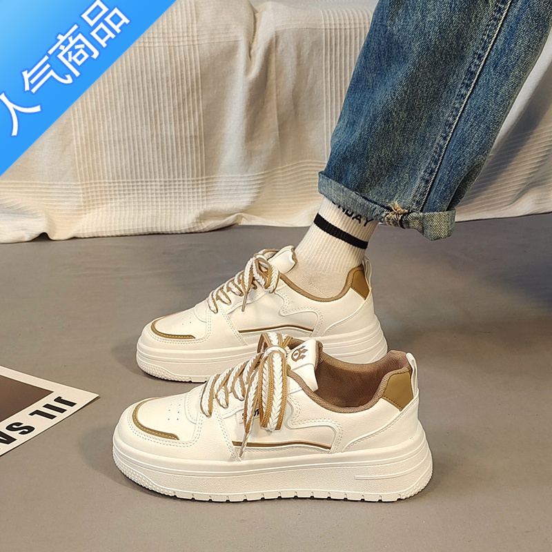 SUNTEK小白鞋女鞋子2023新款夏季百搭厚底ins潮休闲运动鞋网面板鞋 卡其 37