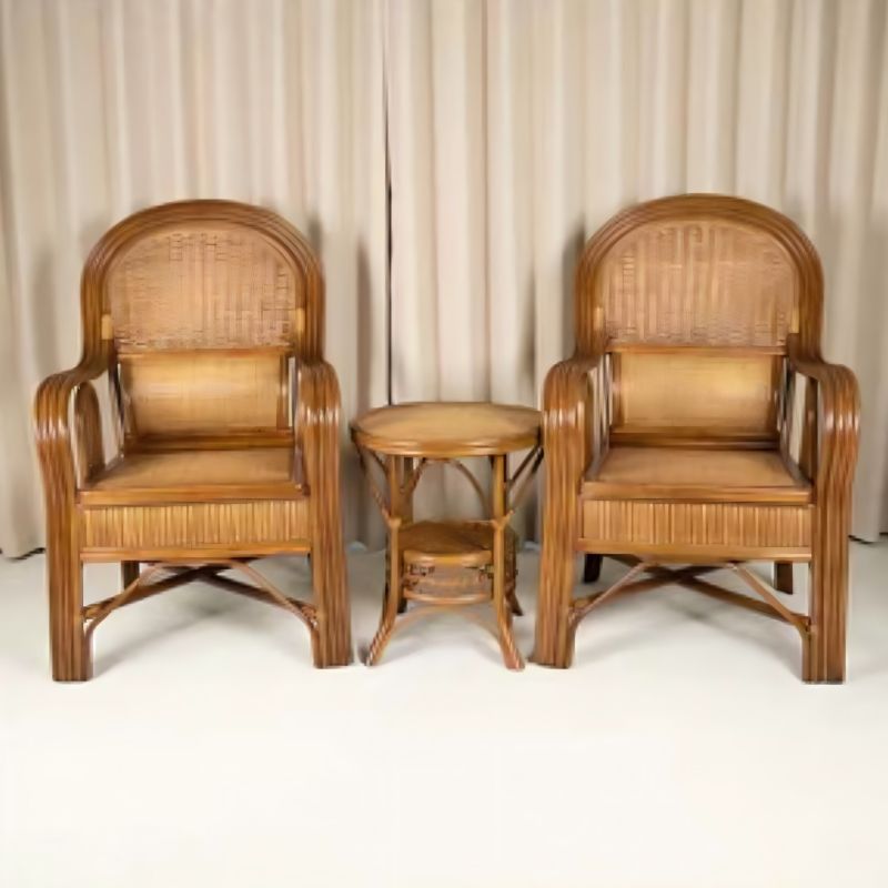 鑫苏威高背藤椅(两椅一桌XSW-TY110-3组)高清大图