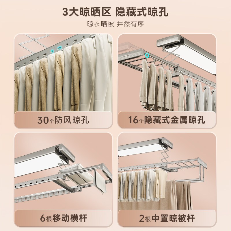 好太太(Hotata)电动晾衣架 智能晾衣机阳台折叠隐藏式照明隐形升降伸缩晾衣服架 GW-1186B-SJ高清大图