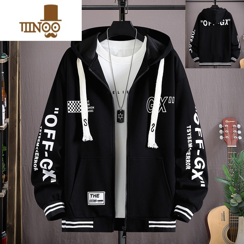 YANXU开衫连帽卫衣男青少年帅气学生男装初中高中生宽松潮牌装高清大图