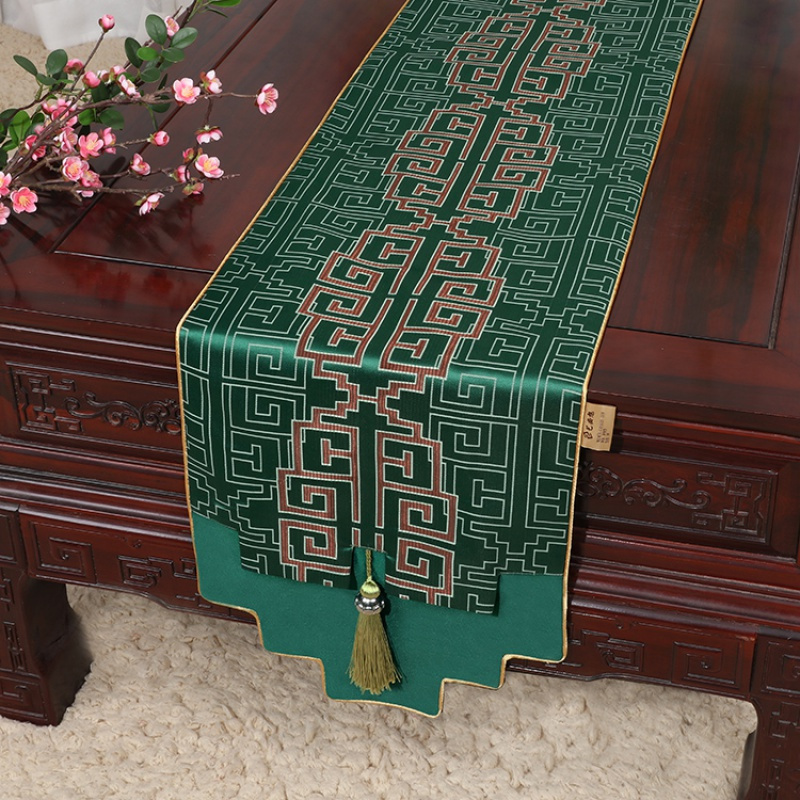 新中式古典玉桌旗茶几长条布艺中国风桌布床柜旗电视柜盖布 蓝 34*250适合桌长190-200CM高清大图