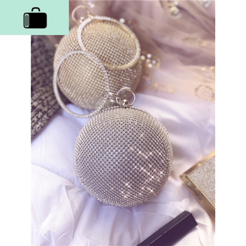 特卖闪闪水钻网红斜挎手拿名媛宴会链条圆球形晚宴迷你女包包小NEWLAKE 圆形网钻银放不下手机