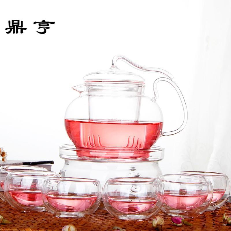 鼎亨耐高温花茶具 花茶壶套装 玻璃茶具组合 仙踪壶6件组 600ml
