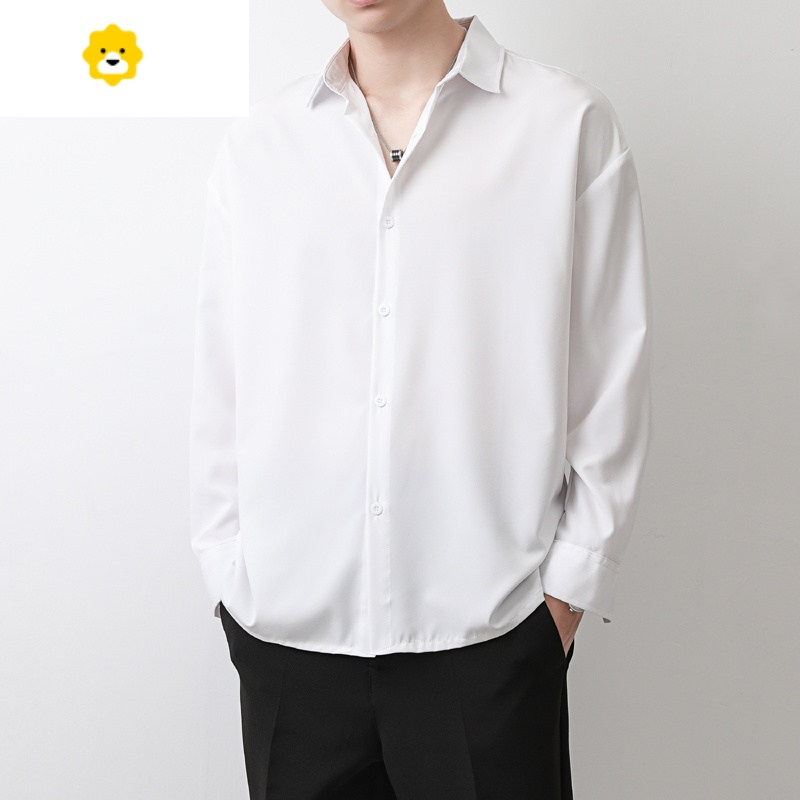 fishbasket日系痞帅薄款冰丝长袖衬衫男季宽松高级感休闲衬衣外套