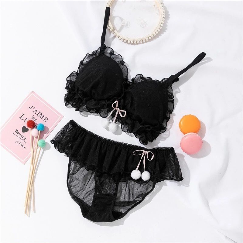 日系甜美少女洛丽塔无钢圈学生党内衣三角杯文胸套装舒适薄款蕾丝蕾丝