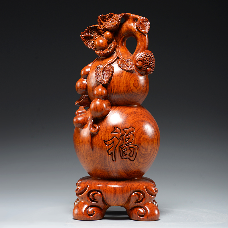 木雕摆件黑檀实木刻福禄葫芦摆件红木家居客厅电视柜办公装饰工艺品