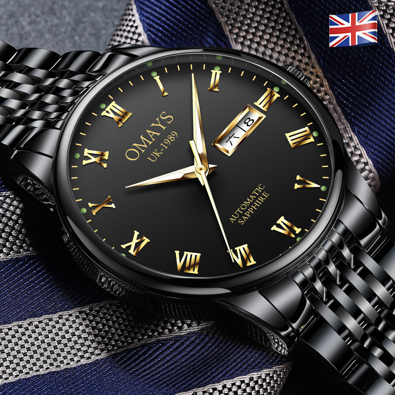 [品牌精选]欧美时(omays)手表男士双日历全自动机械表 男士防水夜光