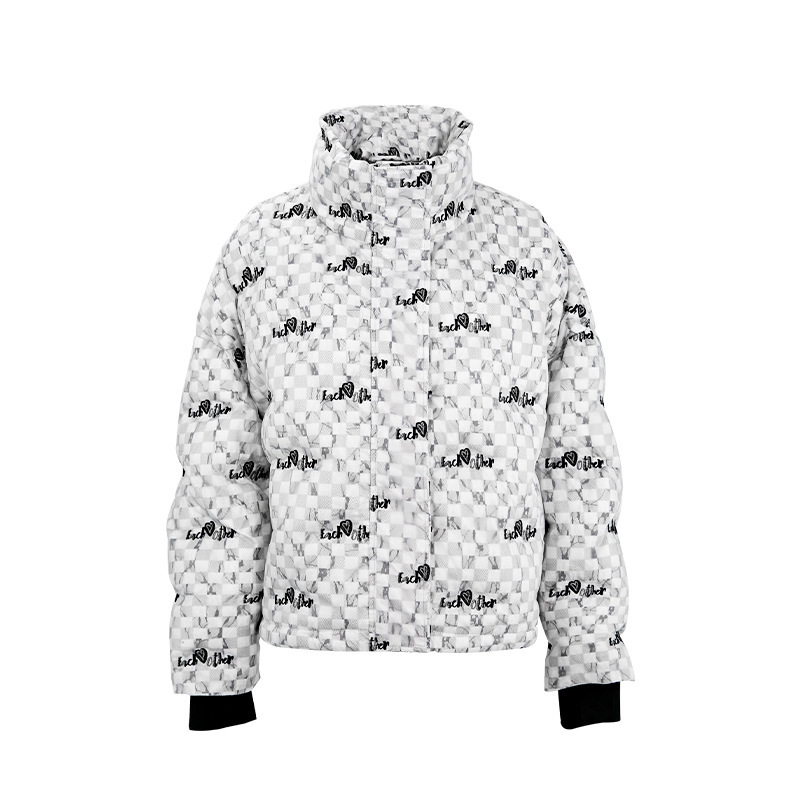 2025新款欧美棋盘格欧根纱刺绣高级感时尚面包服抗寒外套羽绒服高清大图