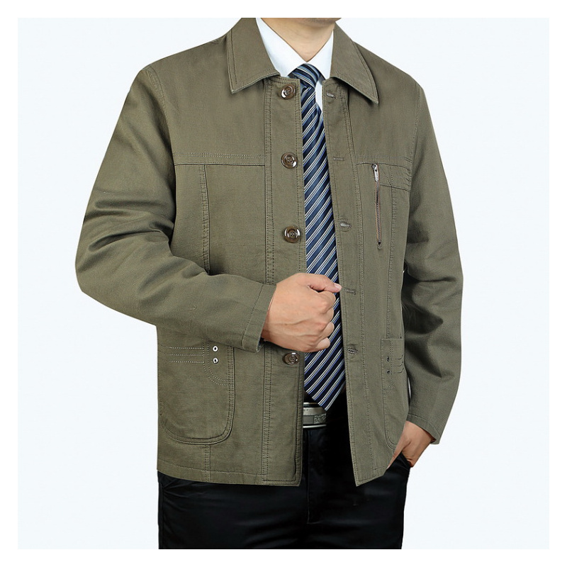 suntek休闲夹克男装中老年人春秋装大码上衣棉翻领爸爸装宽松男士外套