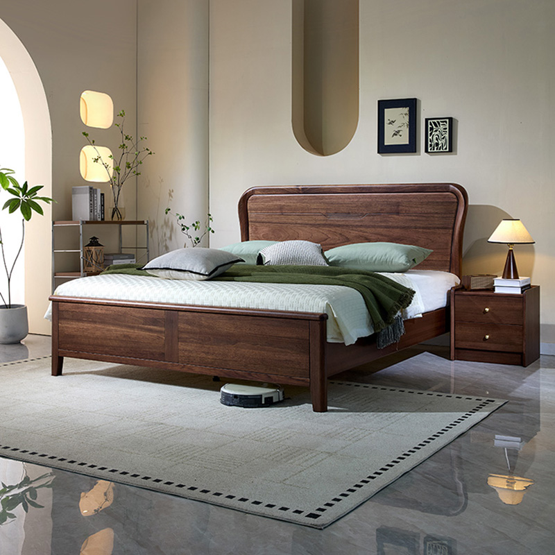 青木川 简约现代南美黑胡桃木全实木床1.8米双人床1.5米两米单人床大板直拼主卧室民宿小户型家用休闲成人结婚榫卯床架高清大图