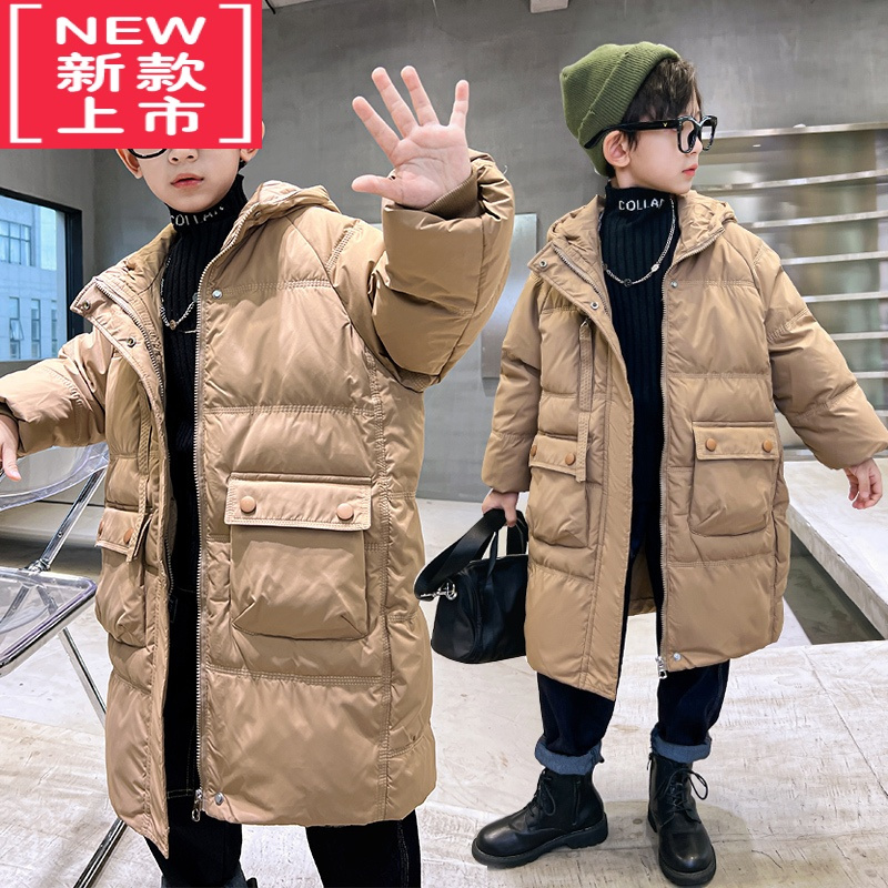 可莉允中大男童冬装棉服2022新款儿童洋气男孩中长款羽绒棉衣加厚外套潮