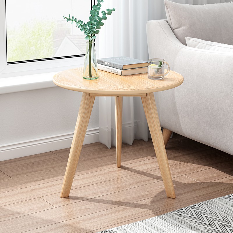 创世人 北欧橡木小圆桌实木简约现代客厅茶几卧室阳台角桌小户型边几 600*600*500mm高清大图