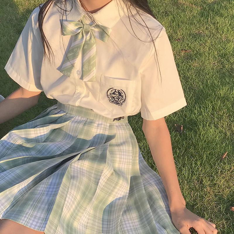jk制服jk制服不良少女兔姬舍 雪松JK制服裙绿色格子半身裙百褶裙格裙