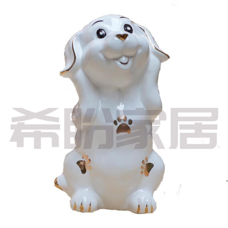 陶瓷旺财小狗摆件工艺礼品十二生肖可爱小狗家居装饰品摆设高清大图